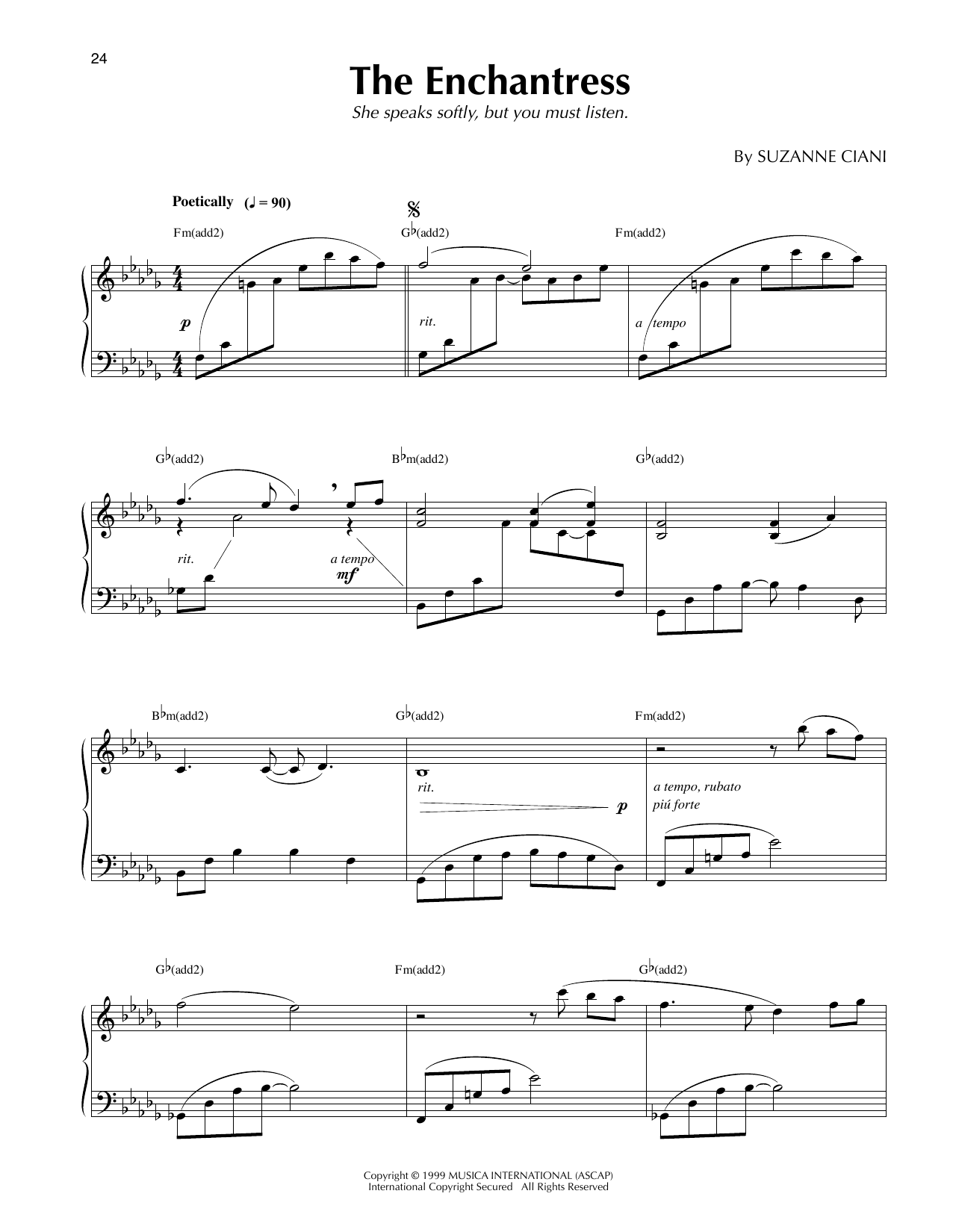 Suzanne Ciani The Enchantress sheet music notes and chords arranged for Piano Solo