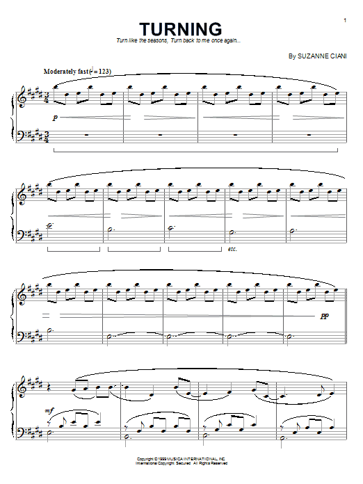 Suzanne Ciani Turning sheet music notes and chords arranged for Piano Solo