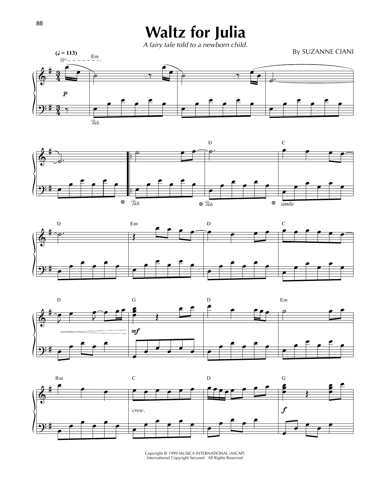 Suzanne Ciani Waltz For Julia sheet music notes and chords arranged for Piano Solo