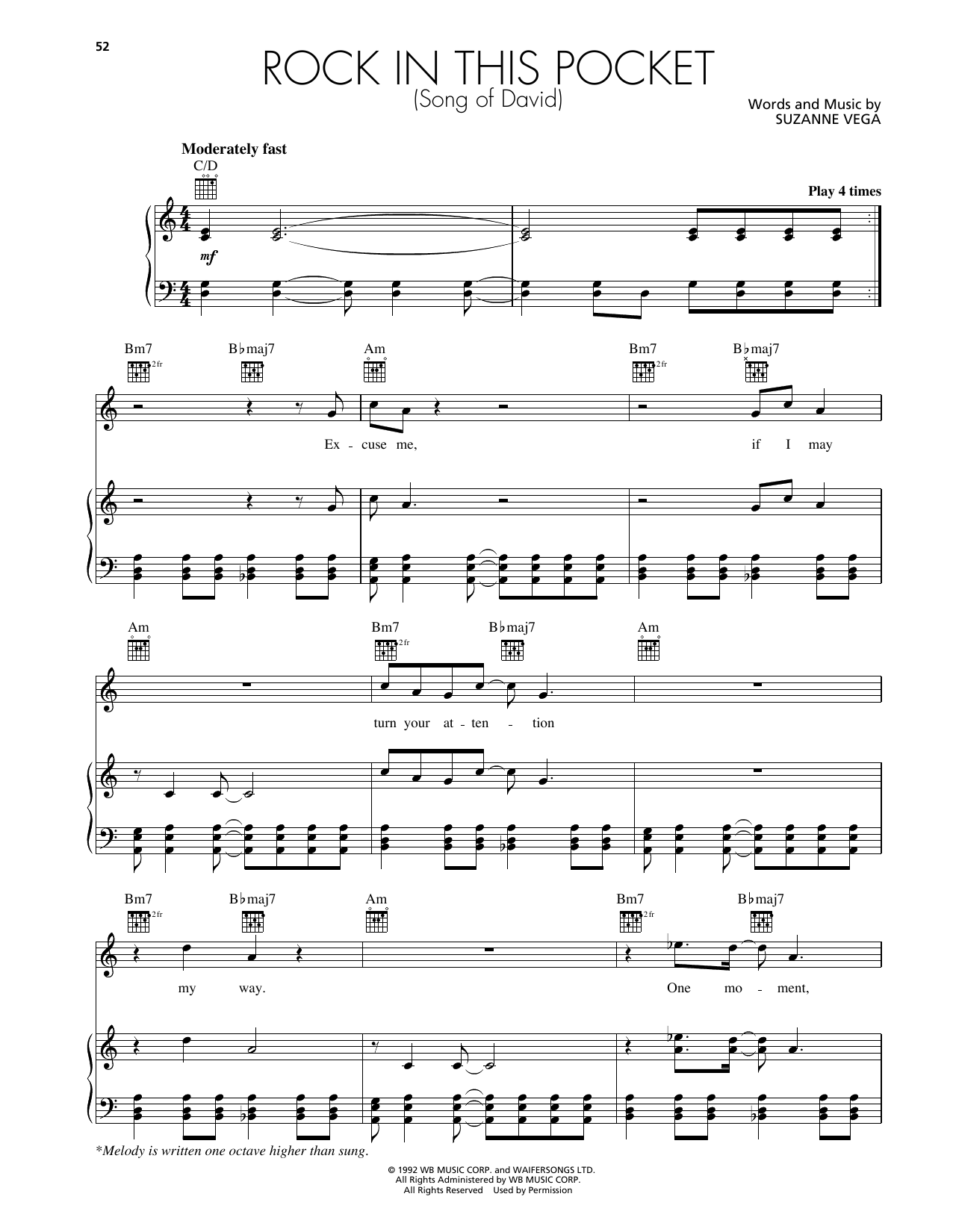 Suzanne Vega Rock In This Pocket (Song of David) sheet music notes and chords arranged for Piano, Vocal & Guitar Chords (Right-Hand Melody)