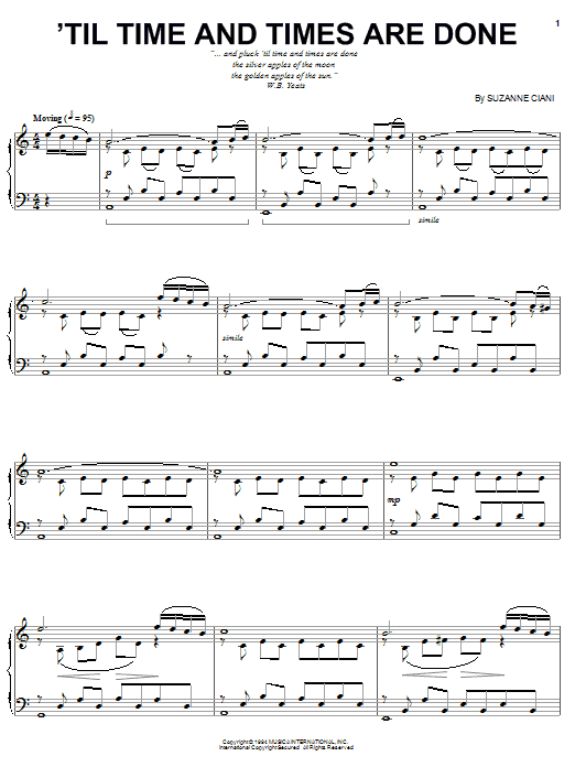 Suzanne Ciani 'Til Time and Times Are Done sheet music notes and chords arranged for Piano Solo