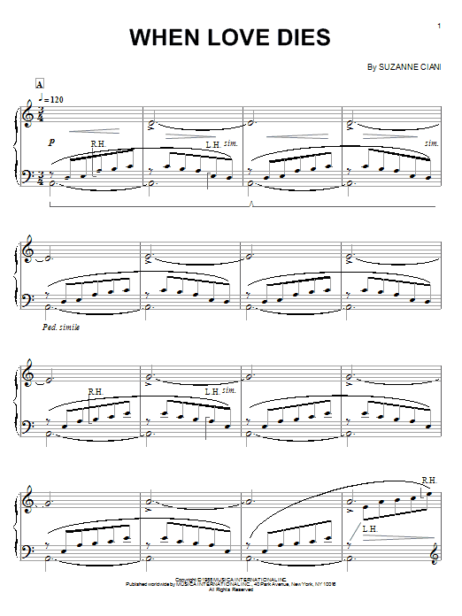 Suzanne Ciani When Love Dies sheet music notes and chords arranged for Piano Solo