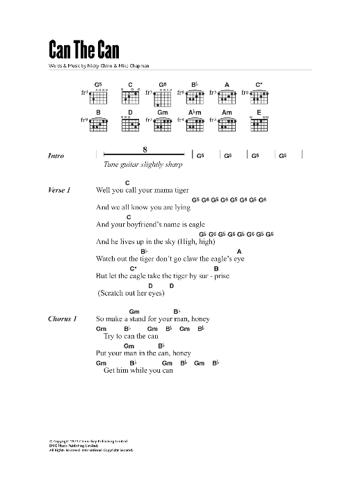 Suzi Quatro Can The Can sheet music notes and chords arranged for Guitar Chords/Lyrics