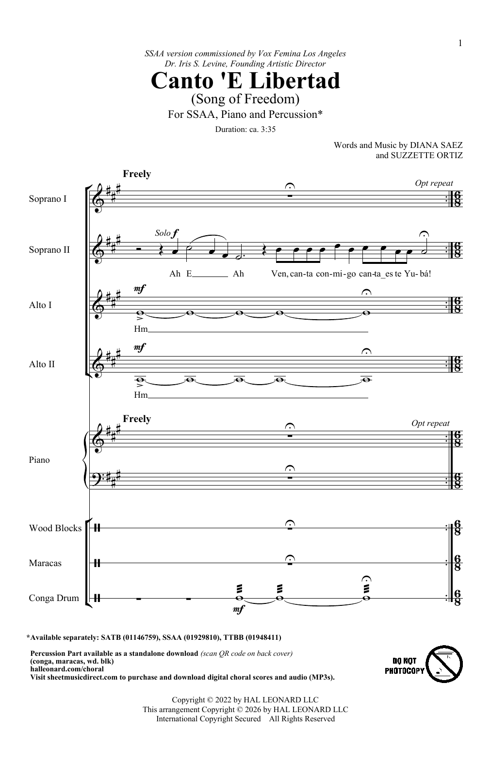 Suzzette Ortiz Canto' E Libertad sheet music notes and chords arranged for TTBB Choir