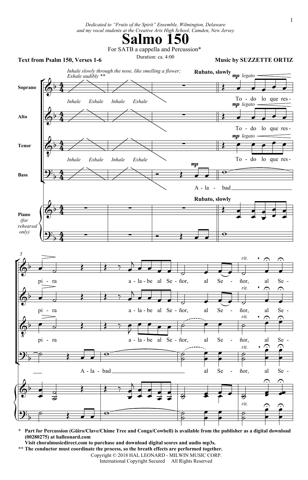 Suzzette Ortiz Salmo 150 sheet music notes and chords arranged for SATB Choir
