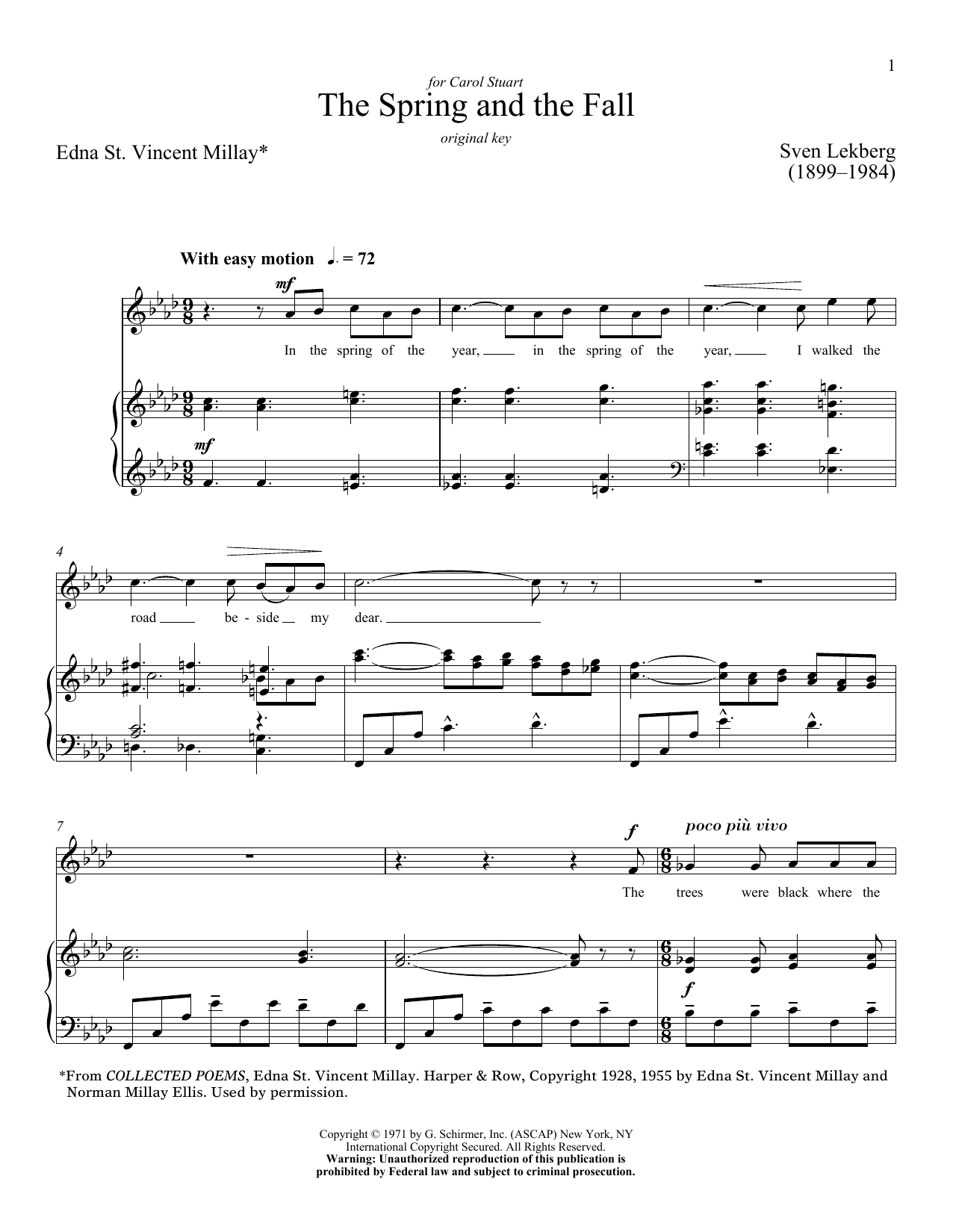 Sven Lekberg The Spring And The Fall sheet music notes and chords arranged for Piano & Vocal