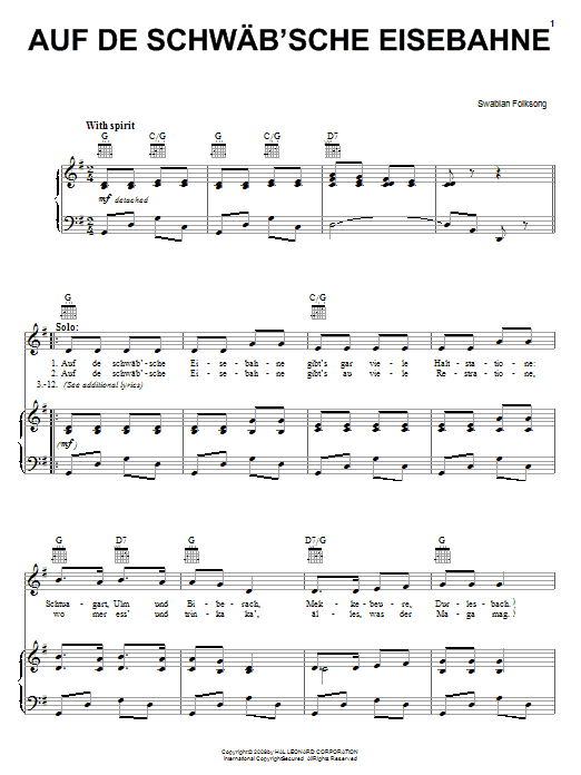 Swabian Folksong Auf De Schwab'sche Eisebahne sheet music notes and chords arranged for Piano, Vocal & Guitar Chords (Right-Hand Melody)