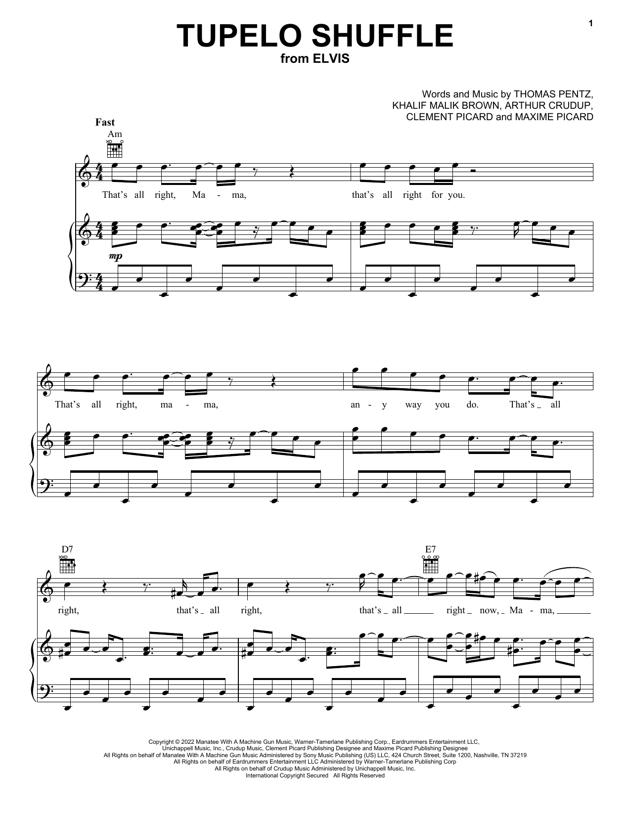 Swae Lee & Diplo Tupelo Shuffle (from ELVIS) sheet music notes and chords arranged for Piano, Vocal & Guitar Chords (Right-Hand Melody)
