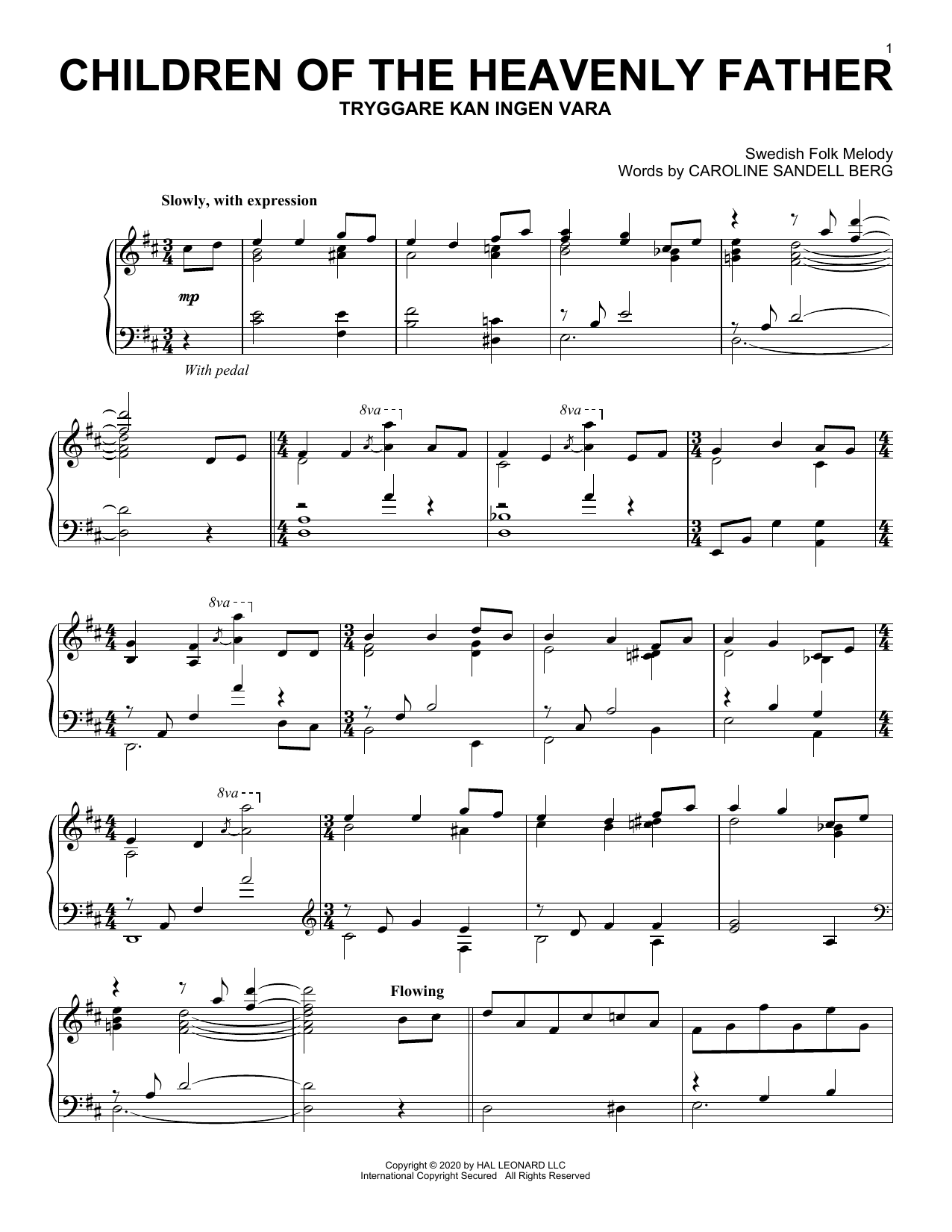 Swedish Folk Melody Children Of The Heavenly Father sheet music notes and chords arranged for Piano Solo