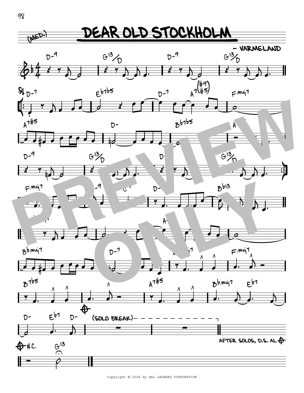 Swedish Folk Song Dear Old Stockholm [Reharmonized version] (arr. Jack Grassel) sheet music notes and chords arranged for Real Book – Melody & Chords