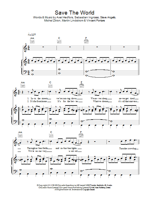 Swedish House Mafia Save The World sheet music notes and chords arranged for Piano, Vocal & Guitar Chords