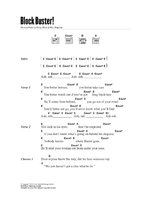The Sweet Blockbuster sheet music notes and chords arranged for Guitar Chords/Lyrics