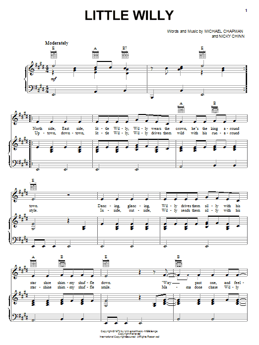 Sweet Little Willy sheet music notes and chords arranged for Piano, Vocal & Guitar Chords (Right-Hand Melody)