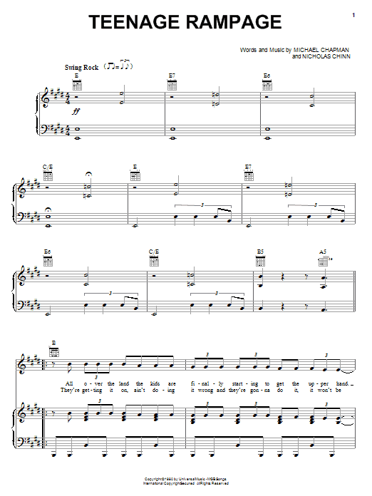 Sweet Teenage Rampage sheet music notes and chords arranged for Piano, Vocal & Guitar Chords (Right-Hand Melody)