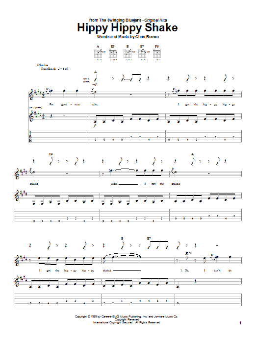 Swinging Blue Jeans Hippy Hippy Shake sheet music notes and chords arranged for Guitar Tab