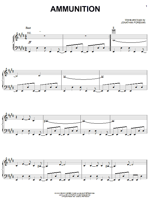 Switchfoot Ammunition sheet music notes and chords arranged for Piano, Vocal & Guitar Chords (Right-Hand Melody)