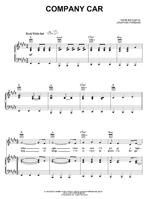 Switchfoot Company Car sheet music notes and chords arranged for Piano, Vocal & Guitar Chords (Right-Hand Melody)