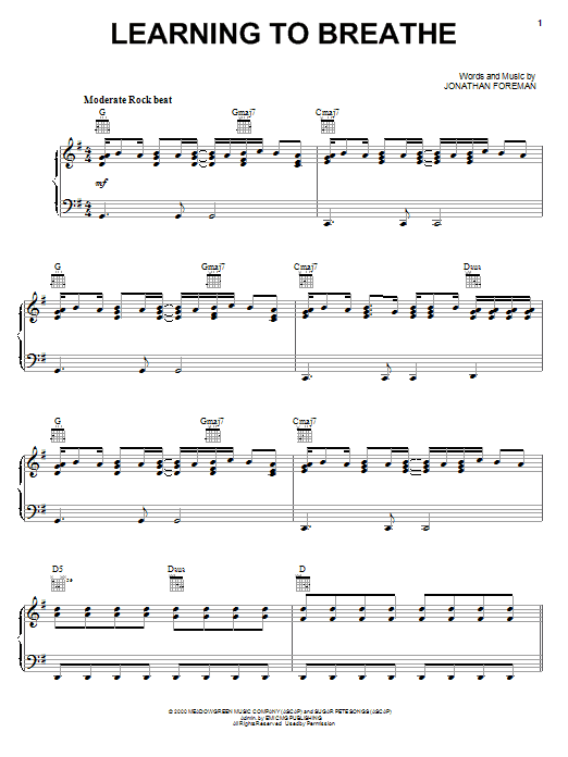 Switchfoot Learning To Breathe sheet music notes and chords arranged for Piano, Vocal & Guitar Chords (Right-Hand Melody)