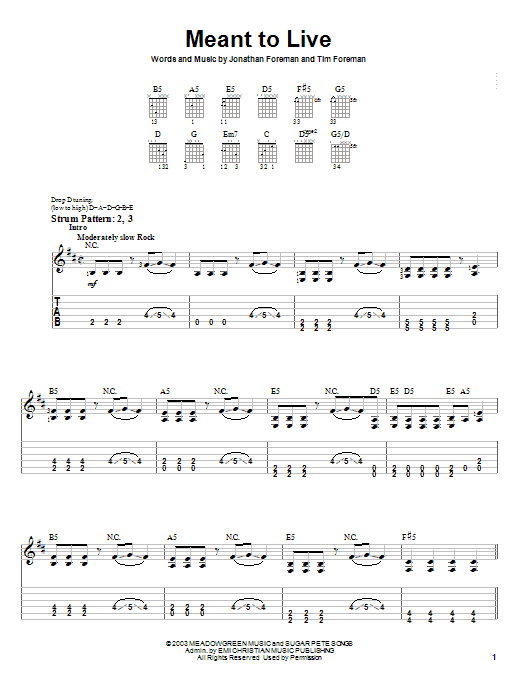 Switchfoot Meant To Live sheet music notes and chords arranged for Easy Guitar Tab