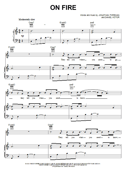 Switchfoot On Fire sheet music notes and chords arranged for Piano, Vocal & Guitar Chords (Right-Hand Melody)