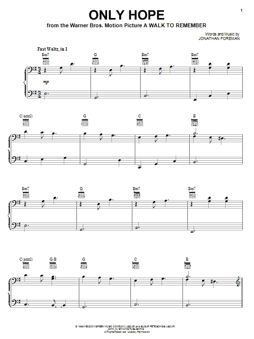 Switchfoot Only Hope sheet music notes and chords arranged for Piano, Vocal & Guitar Chords (Right-Hand Melody)