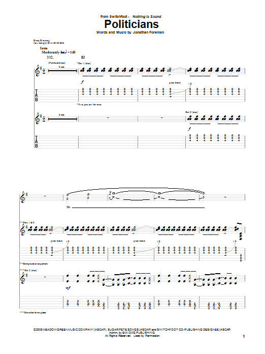 Switchfoot Politicians sheet music notes and chords arranged for Piano, Vocal & Guitar Chords (Right-Hand Melody)