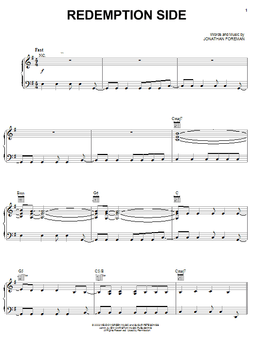 Switchfoot Redemption Side sheet music notes and chords arranged for Piano, Vocal & Guitar Chords (Right-Hand Melody)