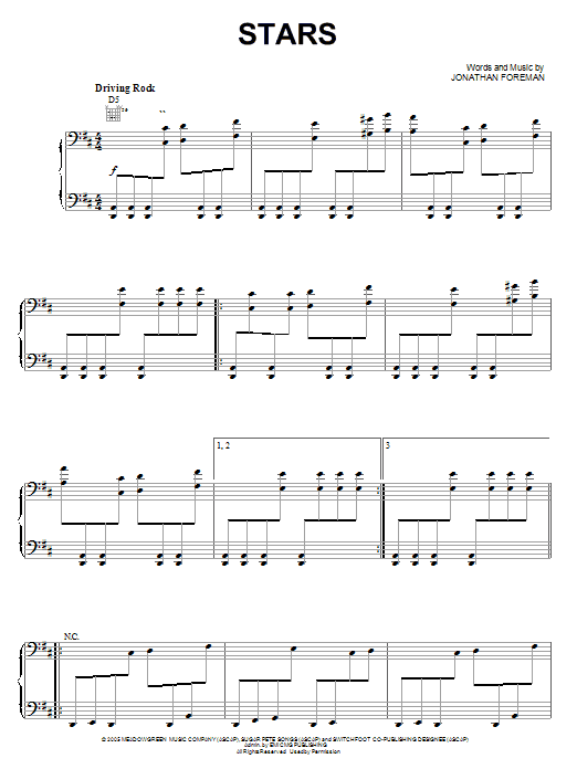 Switchfoot Stars sheet music notes and chords arranged for Piano, Vocal & Guitar Chords (Right-Hand Melody)