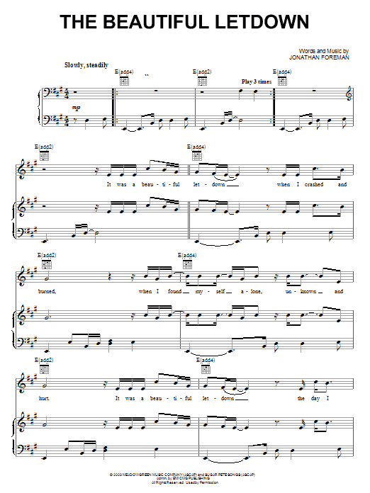 Switchfoot The Beautiful Letdown sheet music notes and chords arranged for Piano, Vocal & Guitar Chords (Right-Hand Melody)
