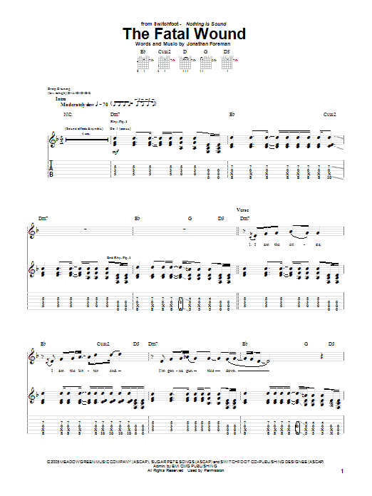 Switchfoot The Fatal Wound sheet music notes and chords arranged for Guitar Tab
