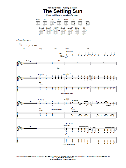 Switchfoot The Setting Sun sheet music notes and chords arranged for Piano, Vocal & Guitar Chords (Right-Hand Melody)