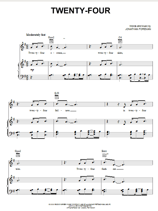 Switchfoot Twenty-Four sheet music notes and chords arranged for Guitar Tab