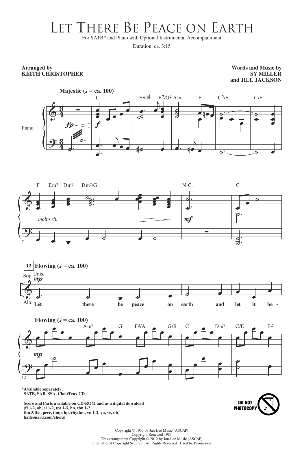 Sy Miller and Jill Jackson Let There Be Peace On Earth (arr. Keith Christopher) sheet music notes and chords arranged for SATB Choir