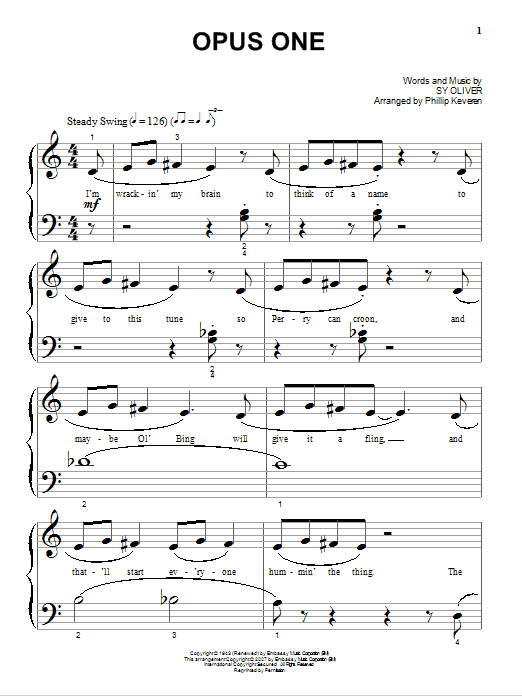 Sy Oliver Opus One (arr. Phillip Keveren) sheet music notes and chords arranged for Beginning Piano Solo