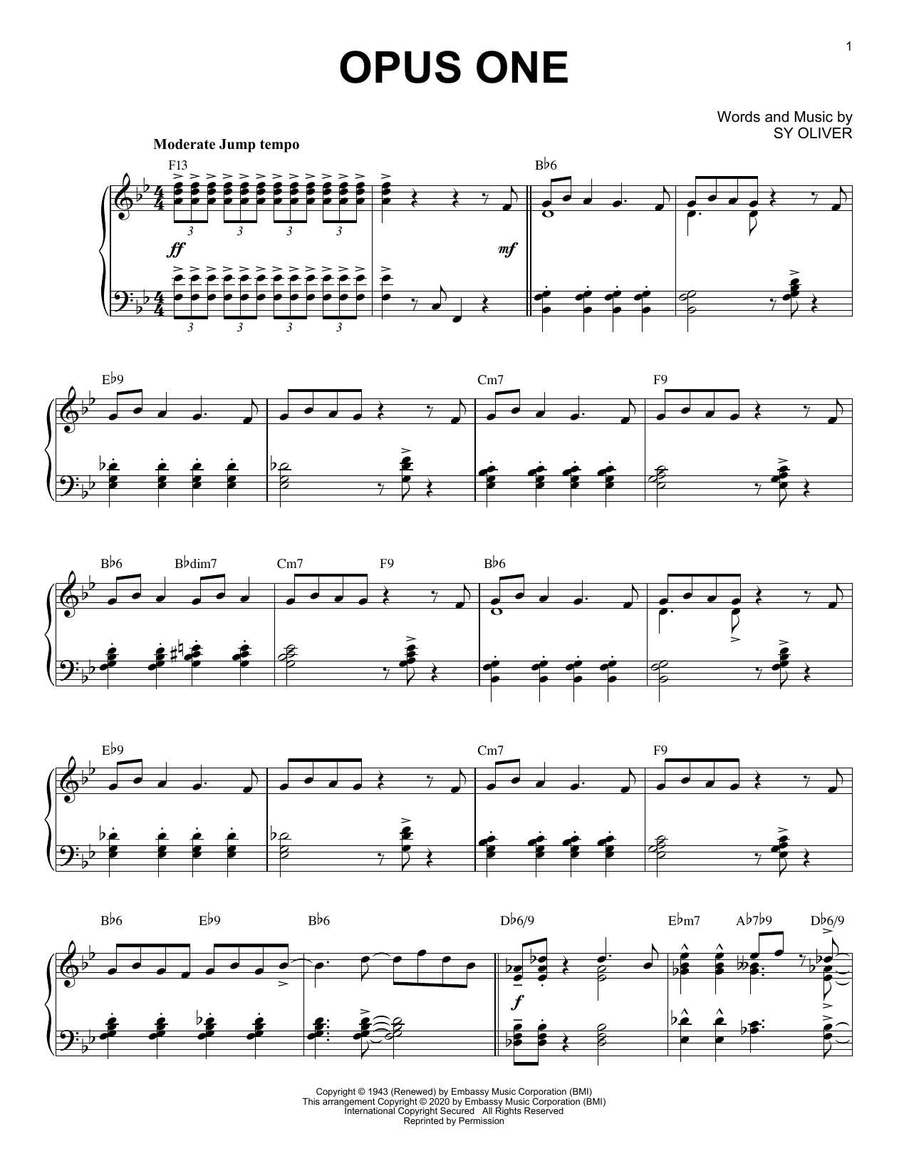 Sy Oliver Opus One [Jazz version] (arr. Brent Edstrom) sheet music notes and chords arranged for Piano Solo