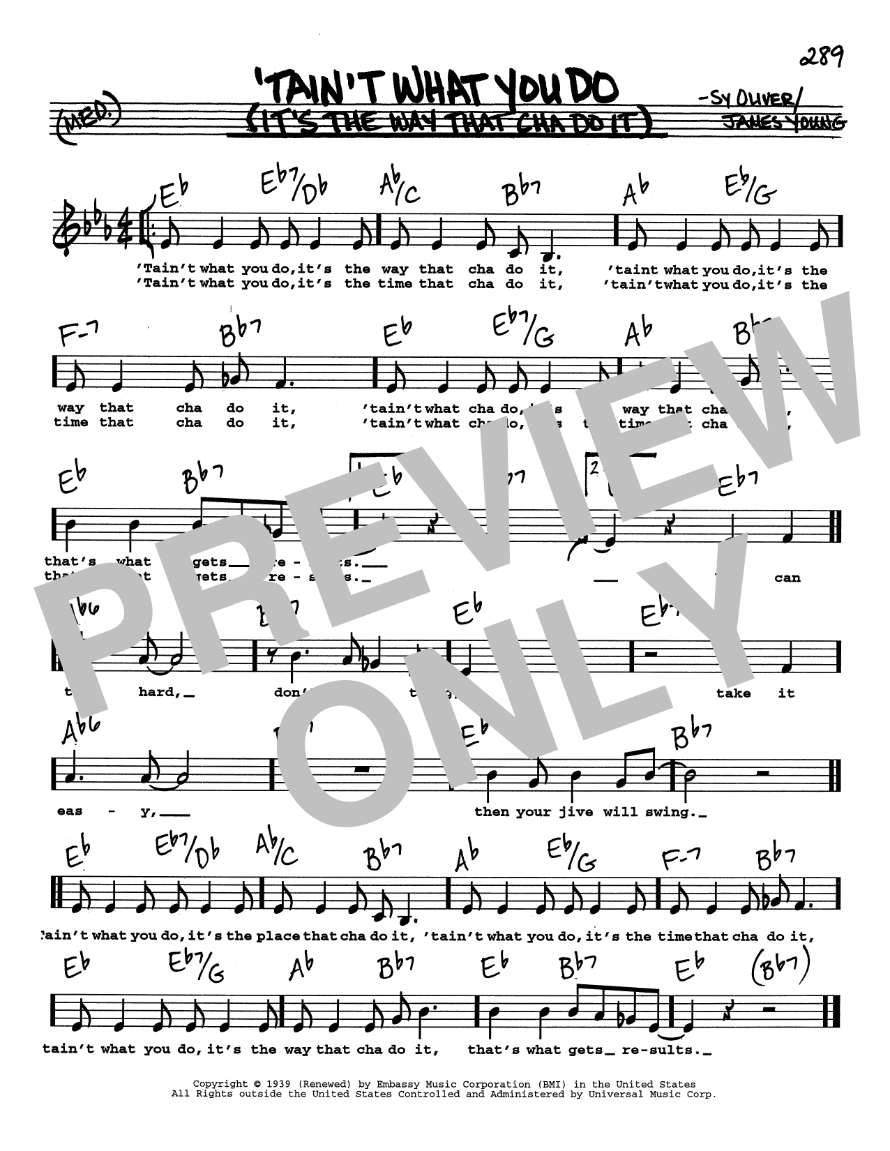 Sy Oliver 'Tain't What You Do (It's The Way That Cha Do It) (Low Voice) sheet music notes and chords arranged for Real Book – Melody, Lyrics & Chords