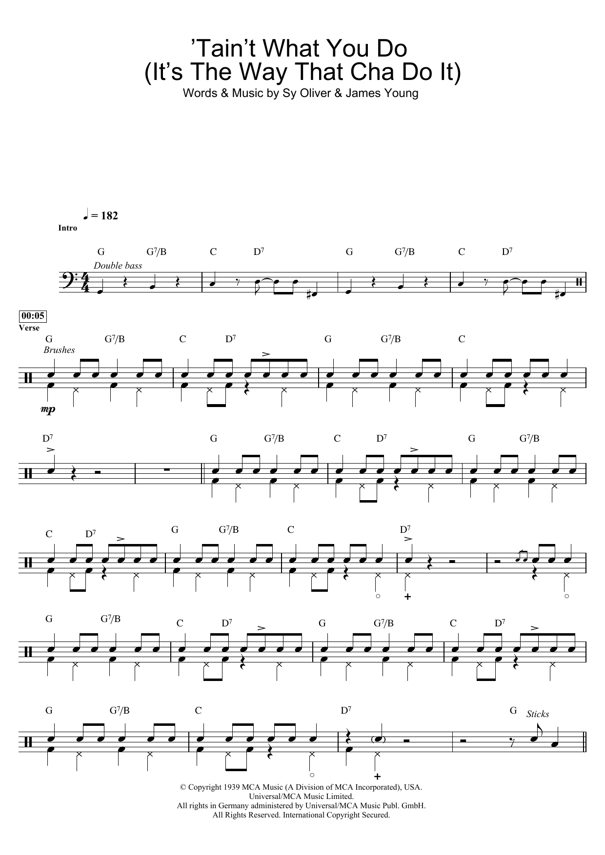 Sy Oliver 'Tain't What You Do (It's The Way That Cha Do It) sheet music notes and chords arranged for Drums