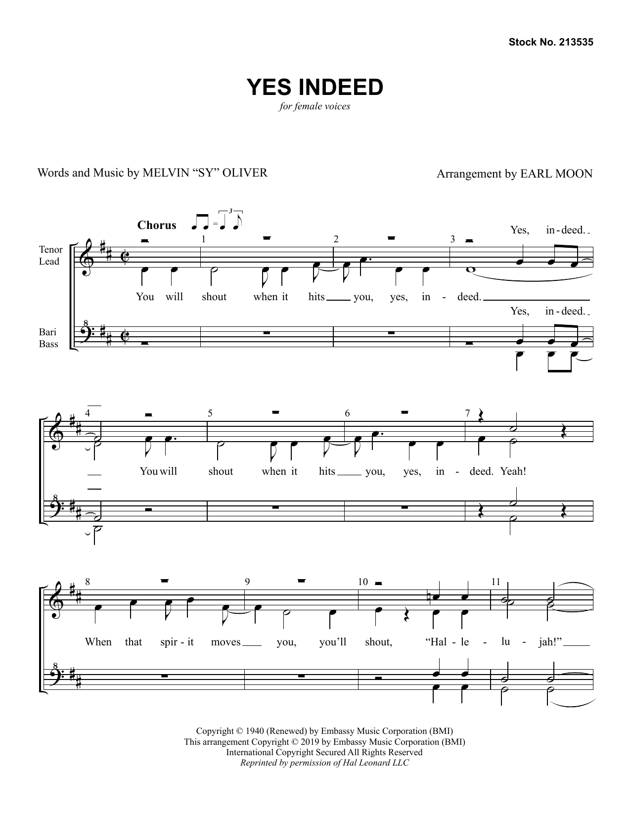 Sy Oliver Yes Indeed (arr. Earl Moon) sheet music notes and chords arranged for TTBB Choir