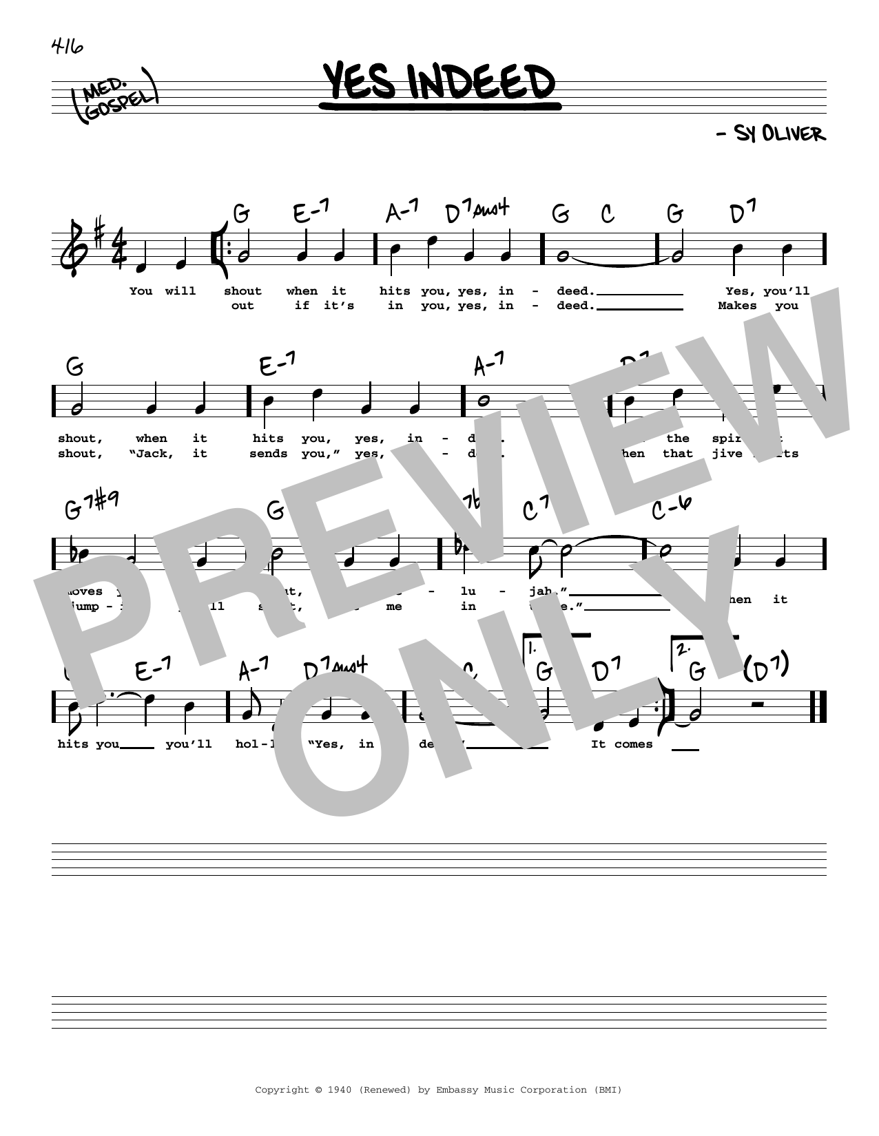 Sy Oliver Yes Indeed (High Voice) sheet music notes and chords arranged for Real Book – Melody, Lyrics & Chords