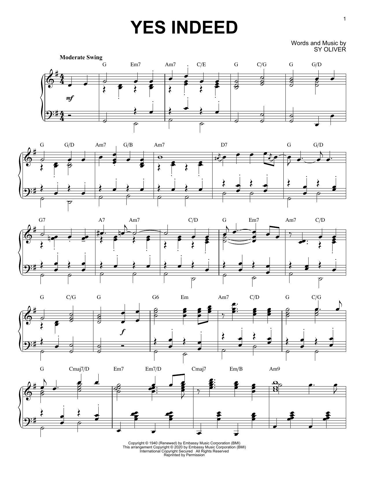 Sy Oliver Yes Indeed [Jazz version] (arr. Brent Edstrom) sheet music notes and chords arranged for Piano Solo