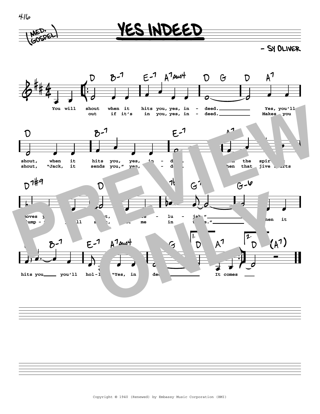 Sy Oliver Yes Indeed (Low Voice) sheet music notes and chords arranged for Real Book – Melody, Lyrics & Chords