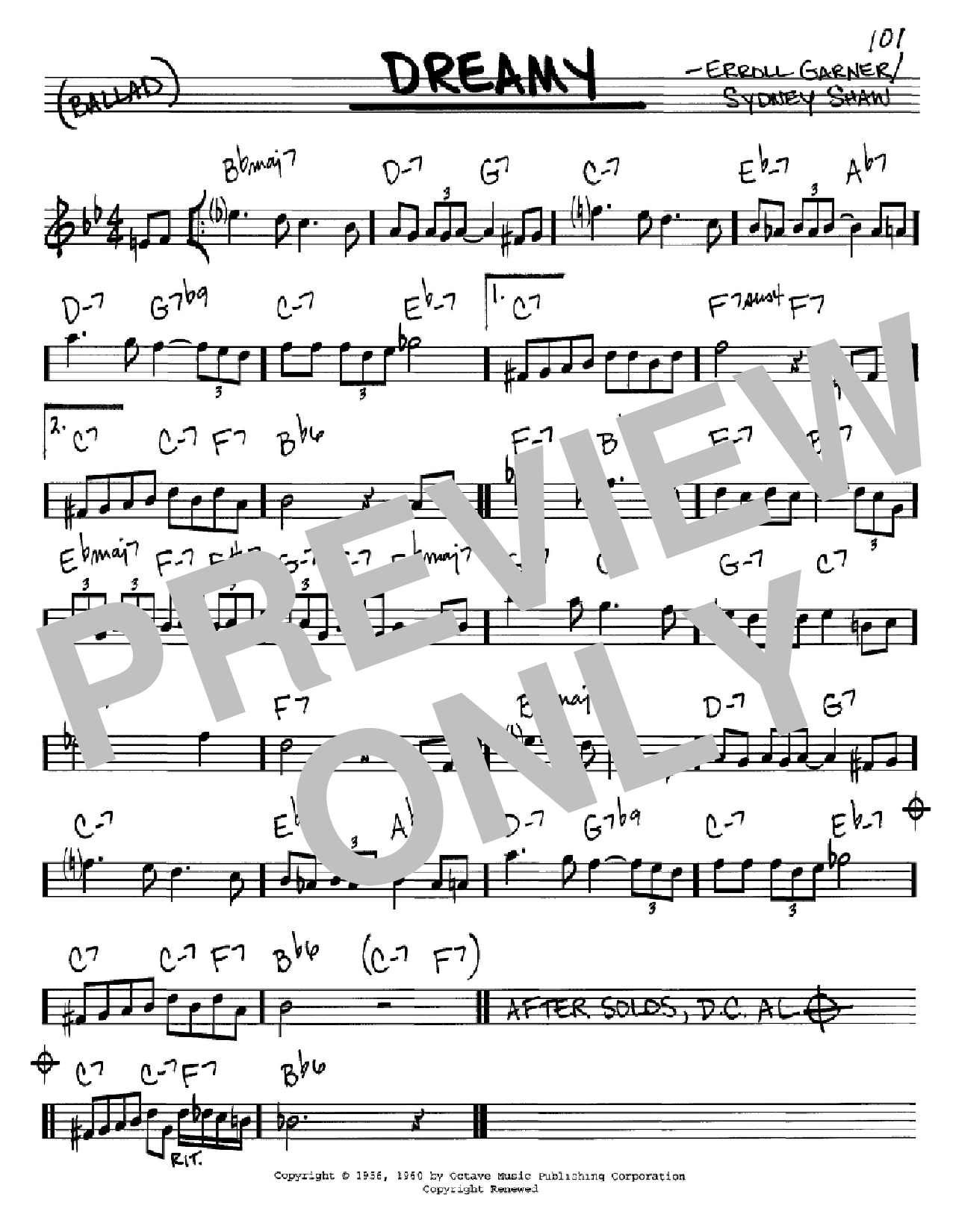 Sydney Shaw Dreamy sheet music notes and chords arranged for Real Book – Melody & Chords – C Instruments