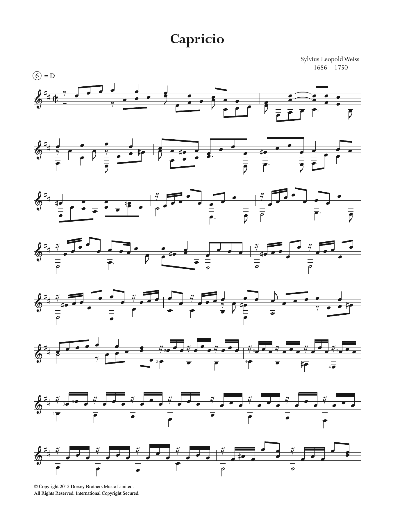Sylvius Leopold Weiss Capricio sheet music notes and chords arranged for Easy Guitar