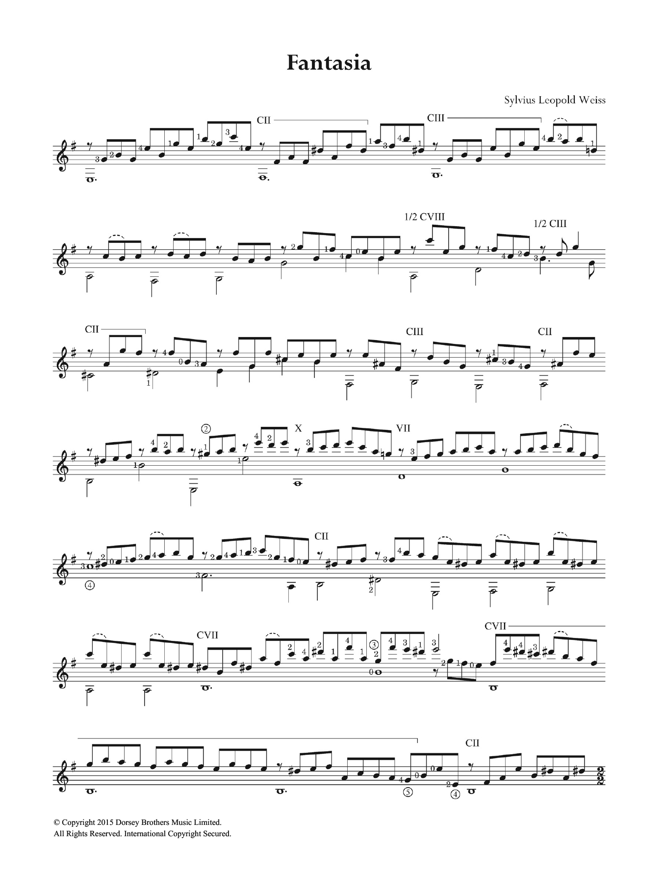 Sylvius Leopold Weiss Fantasia sheet music notes and chords arranged for Easy Guitar