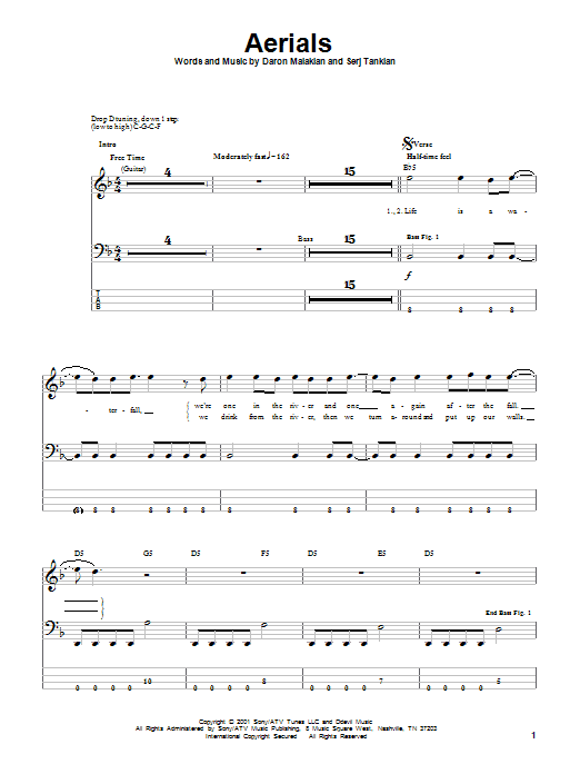 System Of A Down Aerials sheet music notes and chords arranged for Guitar Tab (Single Guitar)