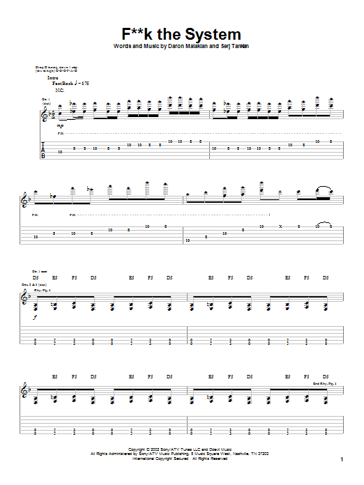 System Of A Down F**k The System sheet music notes and chords arranged for Guitar Tab