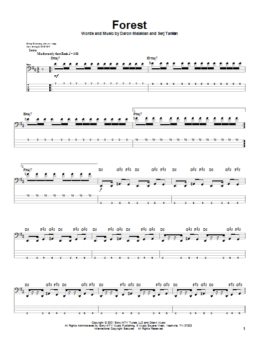 System Of A Down Forest sheet music notes and chords arranged for Drums Transcription