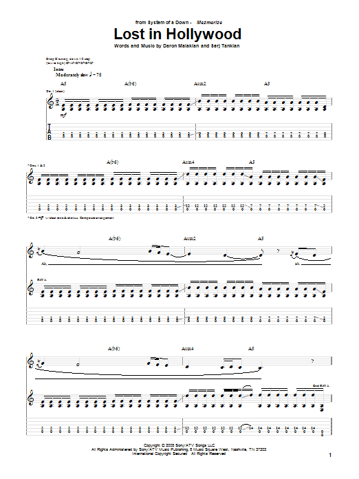System Of A Down Lost In Hollywood sheet music notes and chords arranged for Guitar Tab