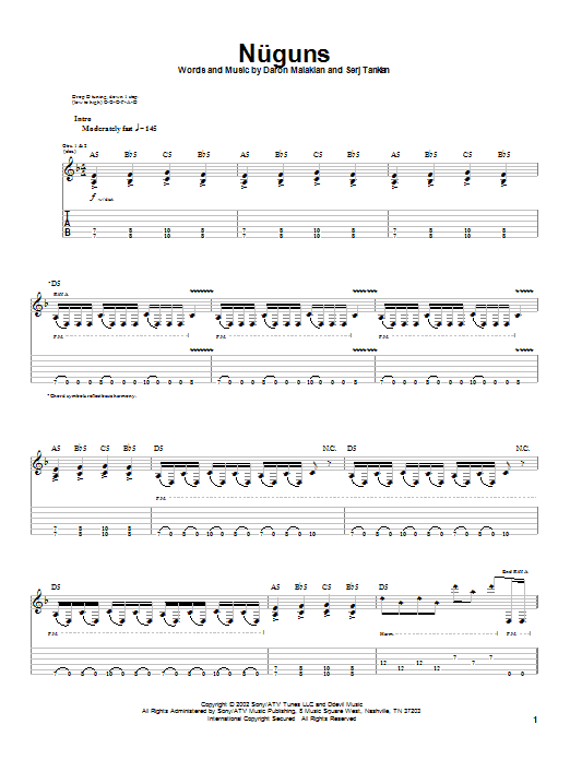 System Of A Down Nuguns sheet music notes and chords arranged for Guitar Tab