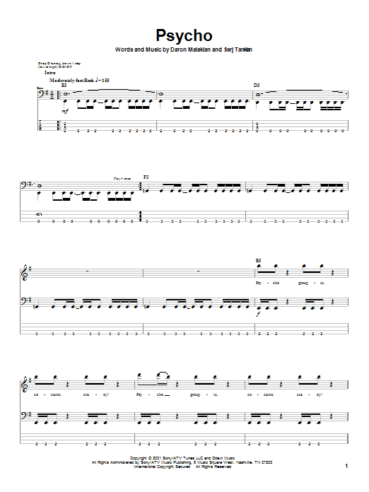 System Of A Down Psycho sheet music notes and chords arranged for Drums Transcription